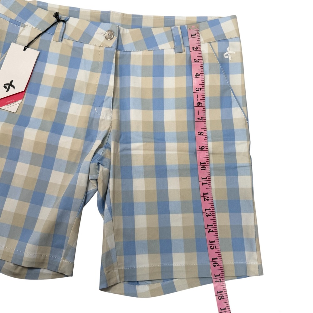 Cross Sportswear Womens Blue Tan Plaid Golf Shorts W Classic Size 8 NWT Swiss - Picture 7 of 13